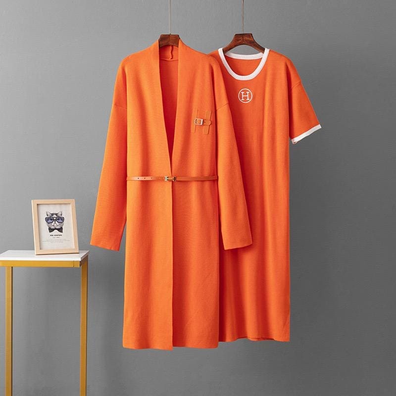 סט שמלה וקרדיגן עם חגורה – תמונה 2